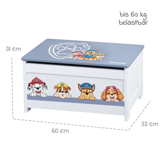 Roba Toy chest with hinged seat and soft-close fitting - Paw Patrol - White Blue