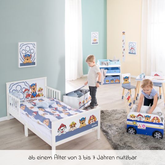 Roba Toddler-Themen-Komplettbett inkl. Lattenrost und Bettwäsche 70 x 140 cm - Paw Patrol - Weiß Blau