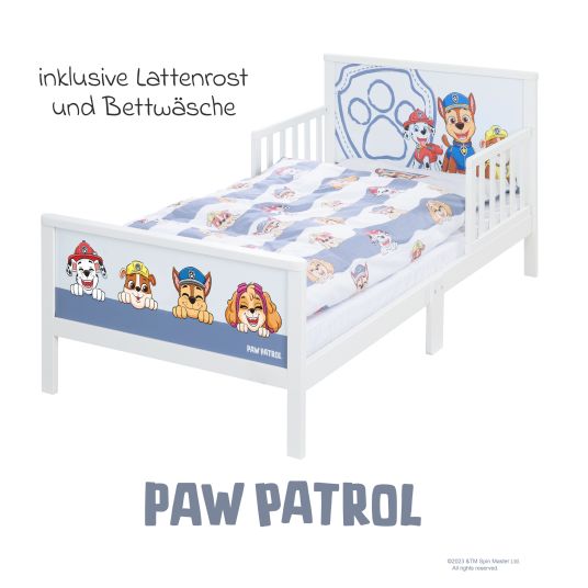 Roba Toddler-Themen-Komplettbett inkl. Lattenrost und Bettwäsche 70 x 140 cm - Paw Patrol - Weiß Blau