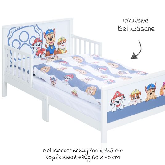 Roba Toddler-Themen-Komplettbett inkl. Lattenrost und Bettwäsche 70 x 140 cm - Paw Patrol - Weiß Blau