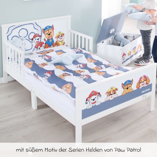 Roba Toddler-Themen-Komplettbett inkl. Lattenrost und Bettwäsche 70 x 140 cm - Paw Patrol - Weiß Blau