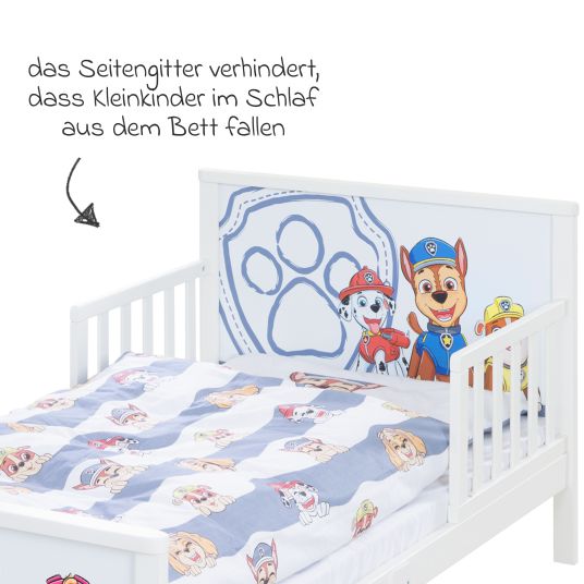 Roba Toddler-Themen-Komplettbett inkl. Lattenrost und Bettwäsche 70 x 140 cm - Paw Patrol - Weiß Blau