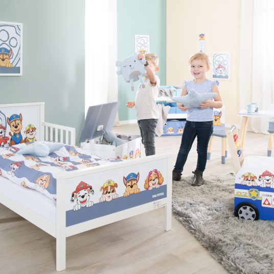 Roba Toddler-Themen-Komplettbett inkl. Lattenrost und Bettwäsche 70 x 140 cm - Paw Patrol - Weiß Blau