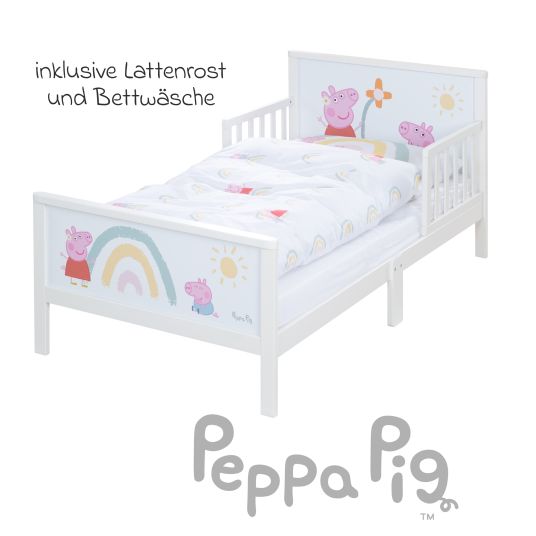 Roba Toddler-Themen-Komplettbett inkl. Lattenrost und Bettwäsche 70 x 140 cm - Peppa Pig - Weiß