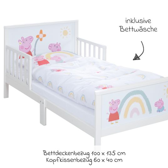 Roba Toddler-Themen-Komplettbett inkl. Lattenrost und Bettwäsche 70 x 140 cm - Peppa Pig - Weiß