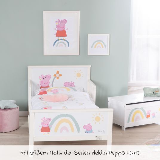 Roba Toddler-Themen-Komplettbett inkl. Lattenrost und Bettwäsche 70 x 140 cm - Peppa Pig - Weiß