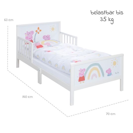 Roba Toddler-Themen-Komplettbett inkl. Lattenrost und Bettwäsche 70 x 140 cm - Peppa Pig - Weiß