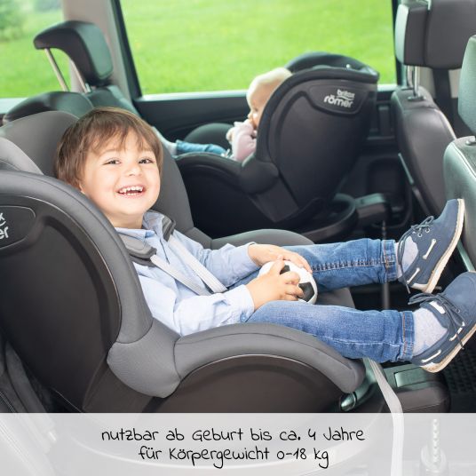 Römer Reboarder-Kindersitz Dualfix 2R 360° drehbar Gr. 0+/1 Geburt-4 Jahre (Geburt-18 kg) Isofix mit Stützbein - Storm Grey