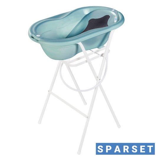 Rotho Babydesign 4-tlg. Badeset / Badestation Top - inkl. Badewanne + Wannenständer + Badeliege + Ablaufschlauch - Lagoon