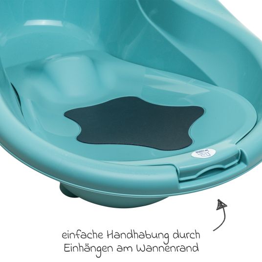 Rotho Babydesign 4-tlg. Badeset / Badestation Top - inkl. Badewanne + Wannenständer + Badeliege + Ablaufschlauch - Lagoon