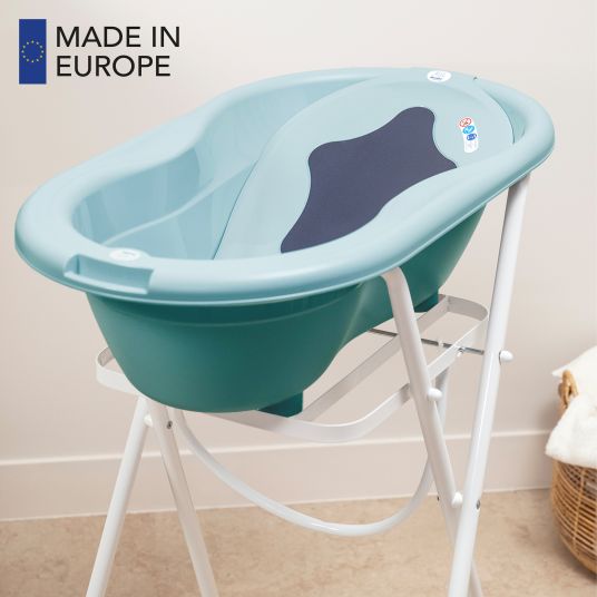 Rotho Babydesign 4-tlg. Badeset / Badestation Top - inkl. Badewanne + Wannenständer + Badeliege + Ablaufschlauch - Lagoon