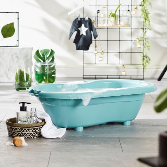 Rotho Babydesign 4-tlg. Badeset / Badestation Top - inkl. Badewanne + Wannenständer + Badeliege + Ablaufschlauch - Lagoon