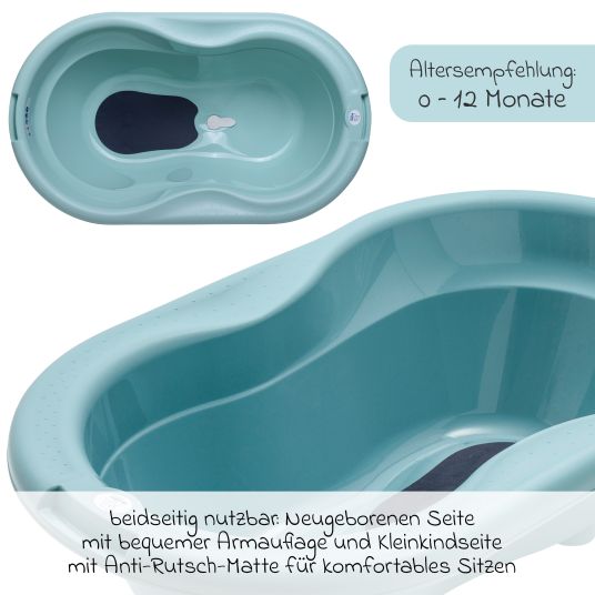 Rotho Babydesign 4-tlg. Badeset / Badestation Top - inkl. Badewanne + Wannenständer + Badeliege + Ablaufschlauch - Lagoon