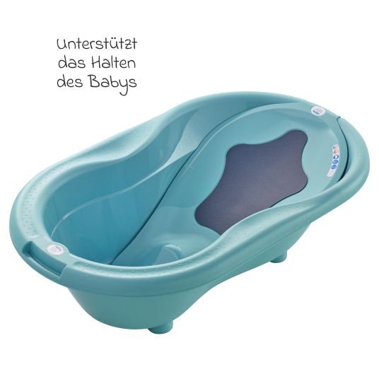 Rotho Babydesign 4-tlg. Badeset / Badestation Top - inkl. Badewanne + Wannenständer + Badeliege + Ablaufschlauch - Lagoon