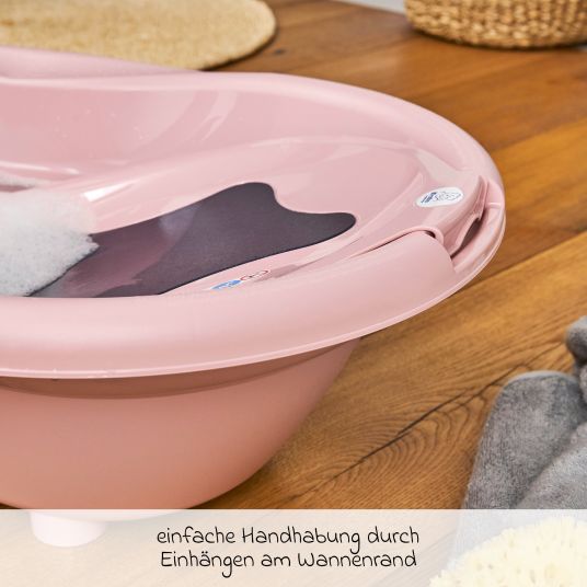 Rotho Babydesign 4-tlg. Badeset / Badestation Top - inkl. Badewanne + Wannenständer + Badeliege + Ablaufschlauch - Soft Rose