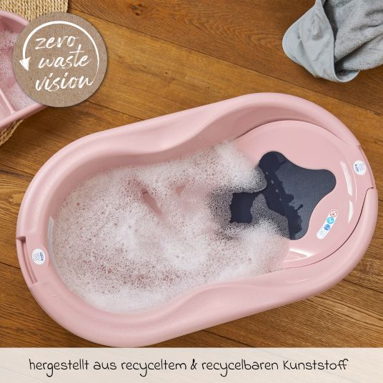 Rotho Babydesign 4-tlg. Badeset / Badestation Top - inkl. Badewanne + Wannenständer + Badeliege + Ablaufschlauch - Soft Rose