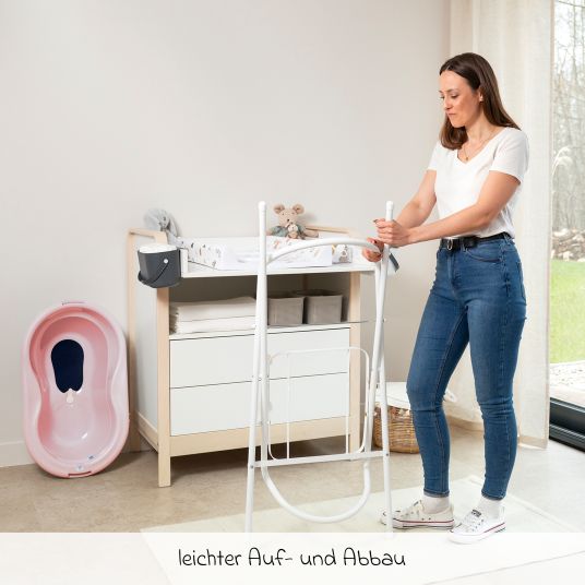 Rotho Babydesign 4-tlg. Badeset / Badestation Top - inkl. Badewanne + Wannenständer + Badeliege + Ablaufschlauch - Soft Rose