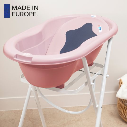 Rotho Babydesign 4-tlg. Badeset / Badestation Top - inkl. Badewanne + Wannenständer + Badeliege + Ablaufschlauch - Soft Rose