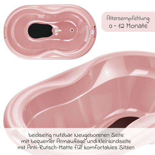 Rotho Babydesign 4-tlg. Badeset / Badestation Top - inkl. Badewanne + Wannenständer + Badeliege + Ablaufschlauch - Soft Rose