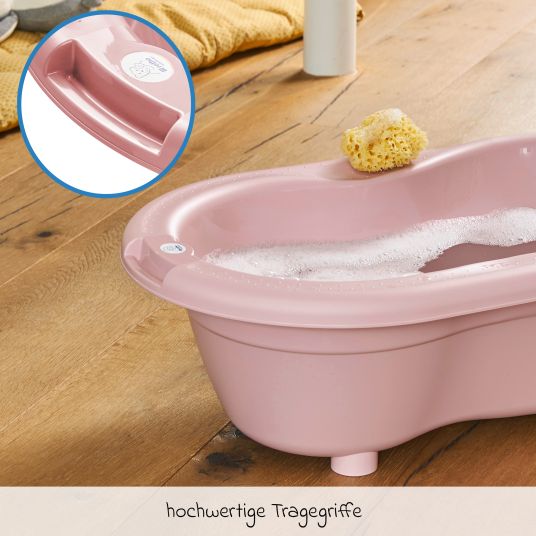 Rotho Babydesign 4-tlg. Badeset / Badestation Top - inkl. Badewanne + Wannenständer + Badeliege + Ablaufschlauch - Soft Rose