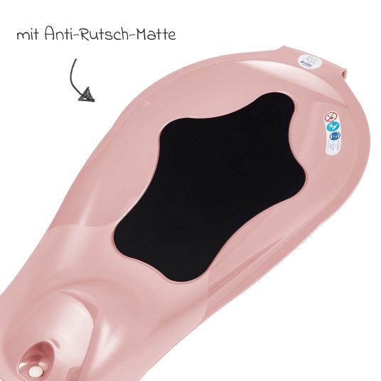 Rotho Babydesign 4-tlg. Badeset / Badestation Top - inkl. Badewanne + Wannenständer + Badeliege + Ablaufschlauch - Soft Rose