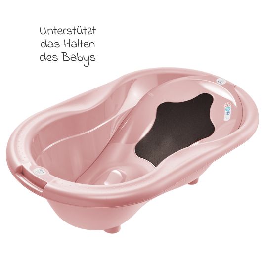 Rotho Babydesign 4-tlg. Badeset / Badestation Top - inkl. Badewanne + Wannenständer + Badeliege + Ablaufschlauch - Soft Rose