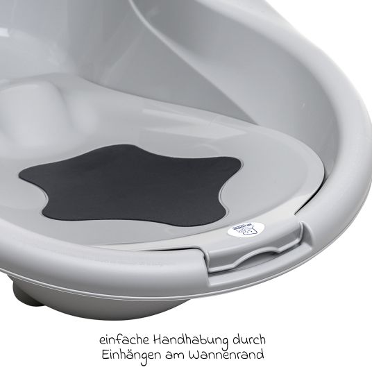 Rotho Babydesign 4-tlg. Badeset / Badestation Top - inkl. Badewanne + Wannenständer + Badeliege + Ablaufschlauch - Stone Grey