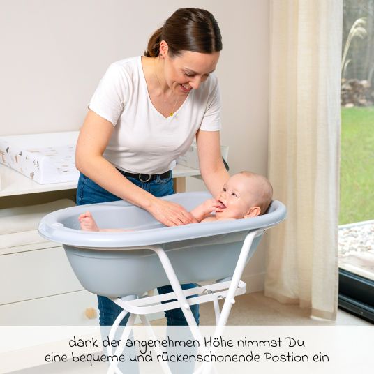 Rotho Babydesign 4-tlg. Badeset / Badestation Top - inkl. Badewanne + Wannenständer + Badeliege + Ablaufschlauch - Stone Grey