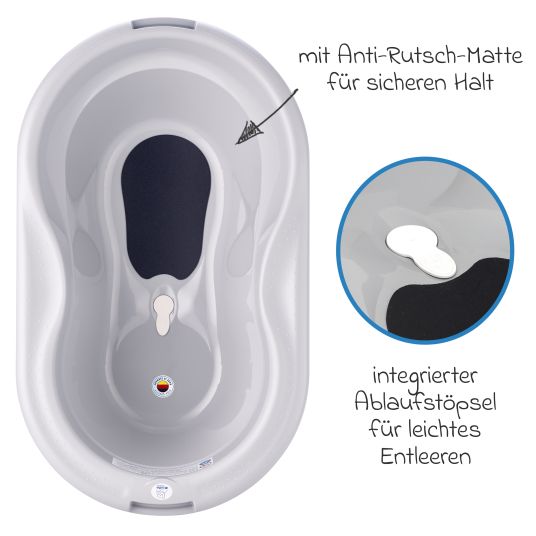 Rotho Babydesign 4-tlg. Badeset / Badestation Top - inkl. Badewanne + Wannenständer + Badeliege + Ablaufschlauch - Stone Grey