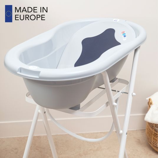 Rotho Babydesign 4-tlg. Badeset / Badestation Top - inkl. Badewanne + Wannenständer + Badeliege + Ablaufschlauch - Stone Grey