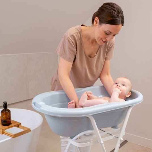 Rotho Babydesign 4-tlg. Badeset / Badestation Top - inkl. Badewanne + Wannenständer + Badeliege + Ablaufschlauch - Stone Grey