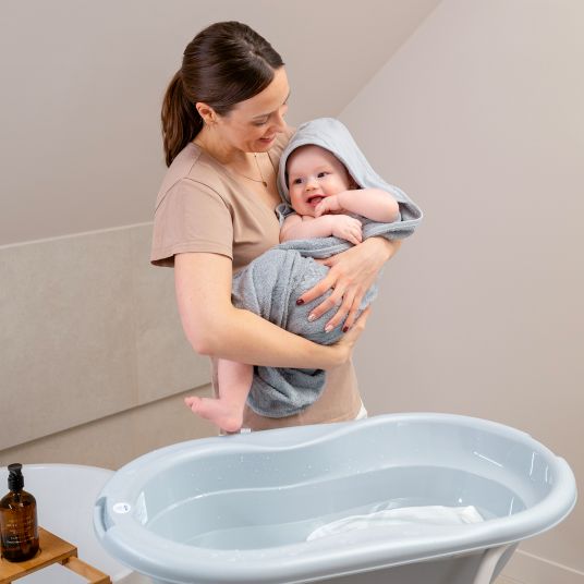 Rotho Babydesign 4-tlg. Badeset / Badestation Top - inkl. Badewanne + Wannenständer + Badeliege + Ablaufschlauch - Stone Grey