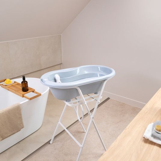 Rotho Babydesign 4-tlg. Badeset / Badestation Top - inkl. Badewanne + Wannenständer + Badeliege + Ablaufschlauch - Stone Grey