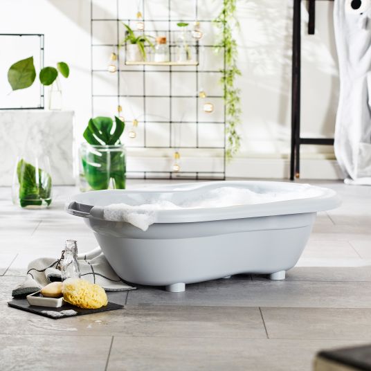 Rotho Babydesign 4-tlg. Badeset / Badestation Top - inkl. Badewanne + Wannenständer + Badeliege + Ablaufschlauch - Stone Grey