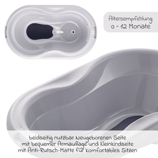 Rotho Babydesign 4-tlg. Badeset / Badestation Top - inkl. Badewanne + Wannenständer + Badeliege + Ablaufschlauch - Stone Grey