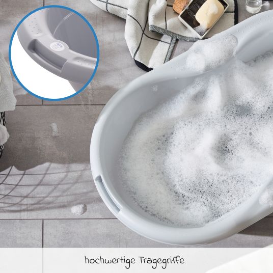 Rotho Babydesign 4-tlg. Badeset / Badestation Top - inkl. Badewanne + Wannenständer + Badeliege + Ablaufschlauch - Stone Grey