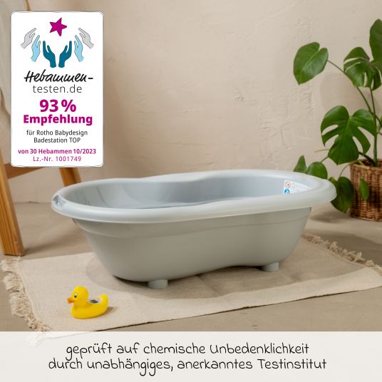 Rotho Babydesign 4-tlg. Badeset / Badestation Top - inkl. Badewanne + Wannenständer + Badeliege + Ablaufschlauch - Stone Grey