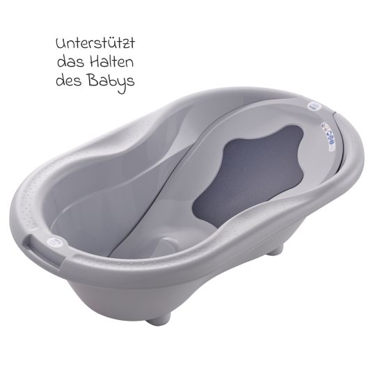 Rotho Babydesign 4-tlg. Badeset / Badestation Top - inkl. Badewanne + Wannenständer + Badeliege + Ablaufschlauch - Stone Grey