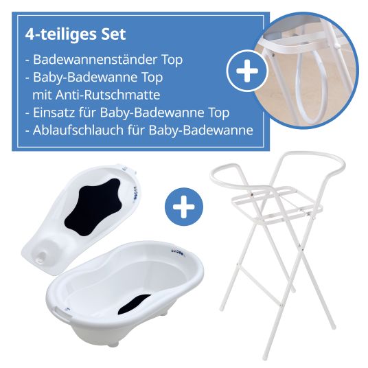 Rotho Babydesign 4-tlg. Badeset / Badestation Top - inkl. Badewanne + Wannenständer + Badeliege + Ablaufschlauch - White