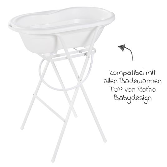 Rotho Babydesign 4-tlg. Badeset / Badestation Top - inkl. Badewanne + Wannenständer + Badeliege + Ablaufschlauch - White