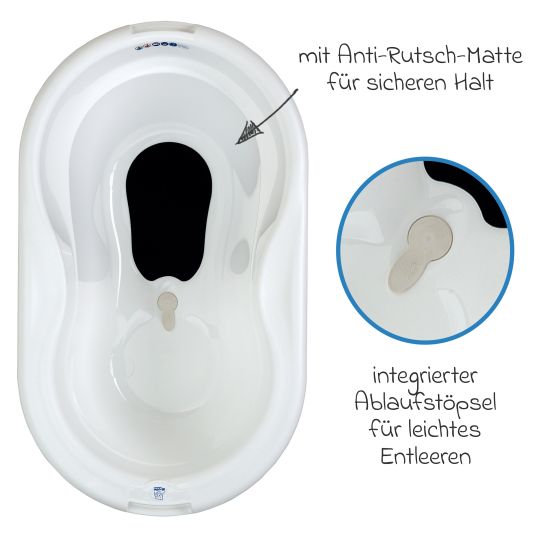 Rotho Babydesign 4-tlg. Badeset / Badestation Top - inkl. Badewanne + Wannenständer + Badeliege + Ablaufschlauch - White