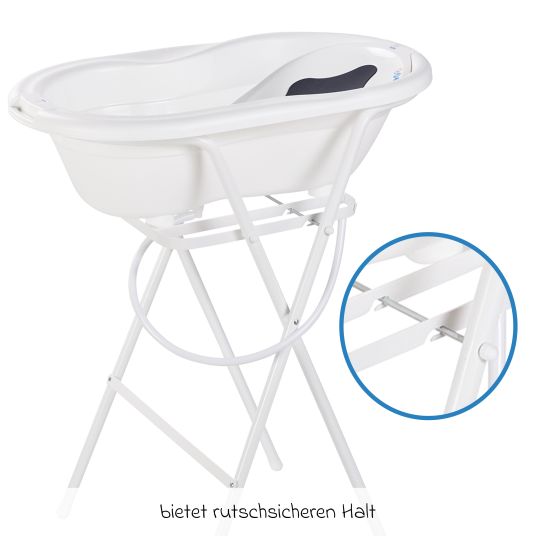 Rotho Babydesign 4-tlg. Badeset / Badestation Top - inkl. Badewanne + Wannenständer + Badeliege + Ablaufschlauch - White