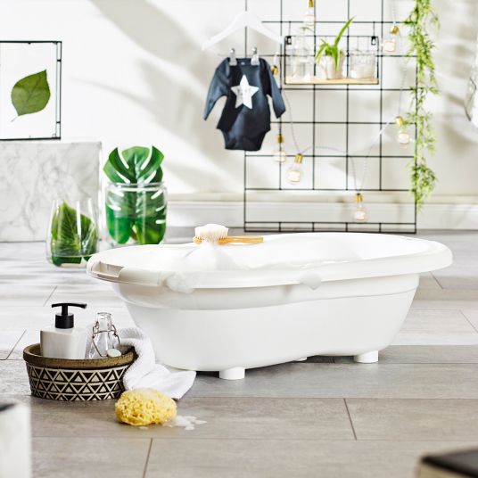 Rotho Babydesign 4-tlg. Badeset / Badestation Top - inkl. Badewanne + Wannenständer + Badeliege + Ablaufschlauch - White