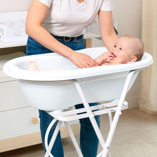 Rotho Babydesign 4-tlg. Badeset / Badestation Top - inkl. Badewanne + Wannenständer + Badeliege + Ablaufschlauch - White