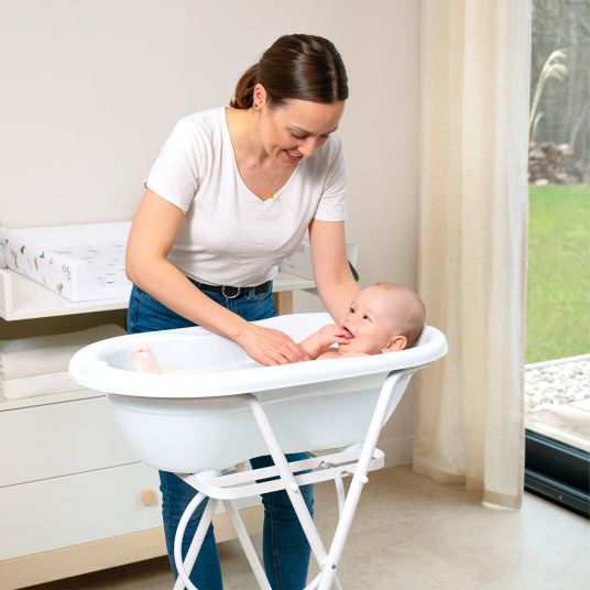 Rotho Babydesign 4-tlg. Badeset / Badestation Top - inkl. Badewanne + Wannenständer + Badeliege + Ablaufschlauch - White