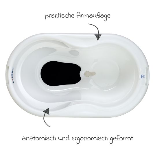 Rotho Babydesign 4-tlg. Badeset / Badestation Top - inkl. Badewanne + Wannenständer + Badeliege + Ablaufschlauch - White