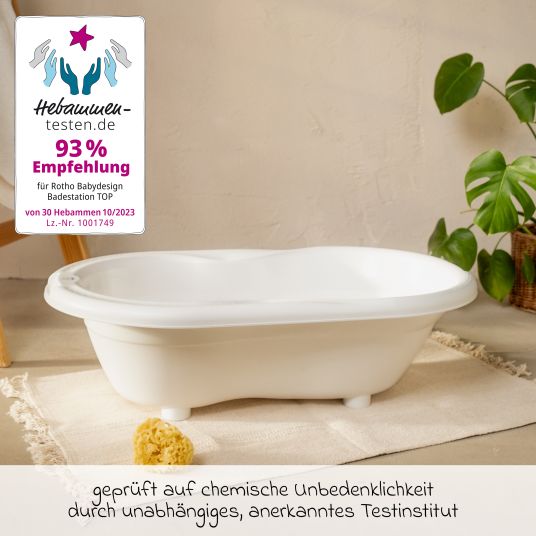 Rotho Babydesign 4-tlg. Badeset / Badestation Top - inkl. Badewanne + Wannenständer + Badeliege + Ablaufschlauch - White