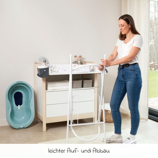 Rotho Babydesign 7-tlg. Badeset / Badestation Top - inkl. Badewanne + Wannenständer + Badeliege + Waschschüssel + Badethermometer + Ablaufschlauch + Windeleimer - Lagoon