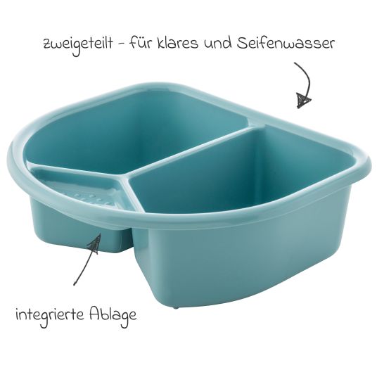 Rotho Babydesign 7-tlg. Badeset / Badestation Top - inkl. Badewanne + Wannenständer + Badeliege + Waschschüssel + Badethermometer + Ablaufschlauch + Windeleimer - Lagoon