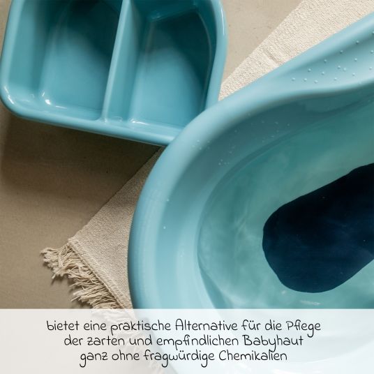 Rotho Babydesign 7-tlg. Badeset / Badestation Top - inkl. Badewanne + Wannenständer + Badeliege + Waschschüssel + Badethermometer + Ablaufschlauch + Windeleimer - Lagoon